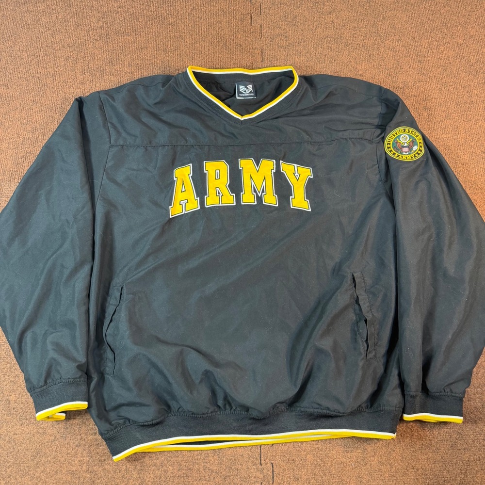 Rapid Dominance US Army Windbreaker Pullover Jacket Black Gold Mens XXL V-Neck